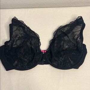 Cacique 42DDD Black Lace Glitter Underwire Bra Full Coverage